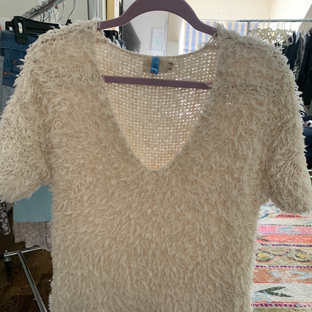 Furry tan v neck top!! Nation LTD